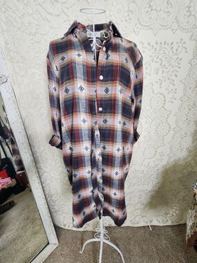 Plaid Midi Shirt Dress in Navy and Rust